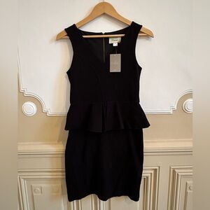 Ganni Anthropologie Miss Marple Peplum Waist Black Dress Black NWT M
